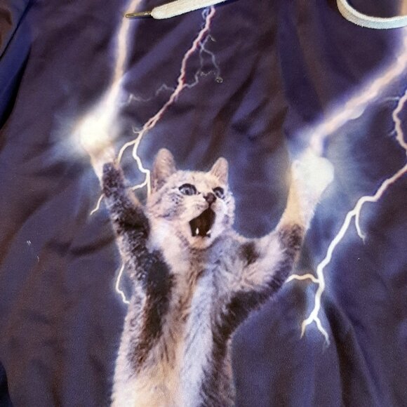 Lightning kitten 3d allover cat print unisex hoodie size L - XL front pocket - Picture 2 of 8